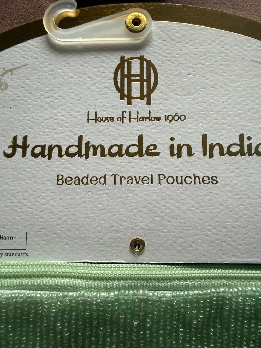 House of Harlow 1960 Mint Green Beaded 'I Need a Vacation' Wristlet